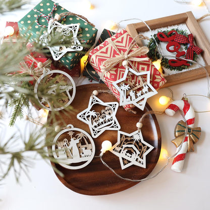 18Pcs Nativity Christmas Tree Ornaments Set, Wooden Nativity Scene Ornament, Religious Gift for
