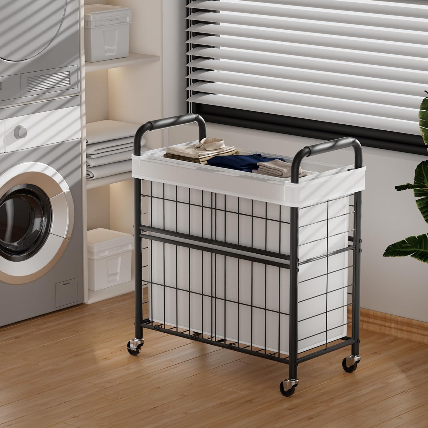 Laundry Hamper 3 Section, 145L Rolling Laundry Sorter Basket with Wheels, 3 Compartment Clothes