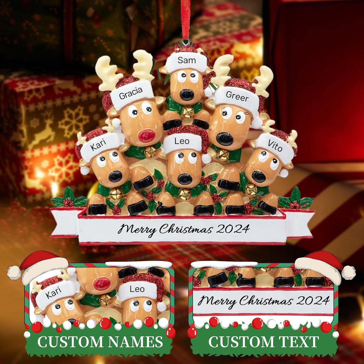 Personalized Christmas Ornaments 2025, Custom Reindeer Family Ornaments for Trees with Names