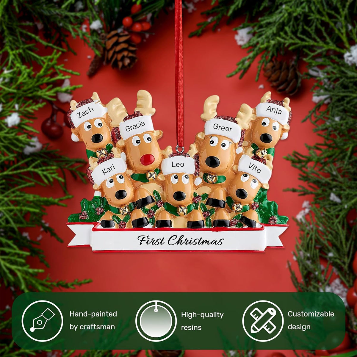 Personalized Christmas Ornaments 2025, Custom Reindeer Family Ornaments for Trees with Names