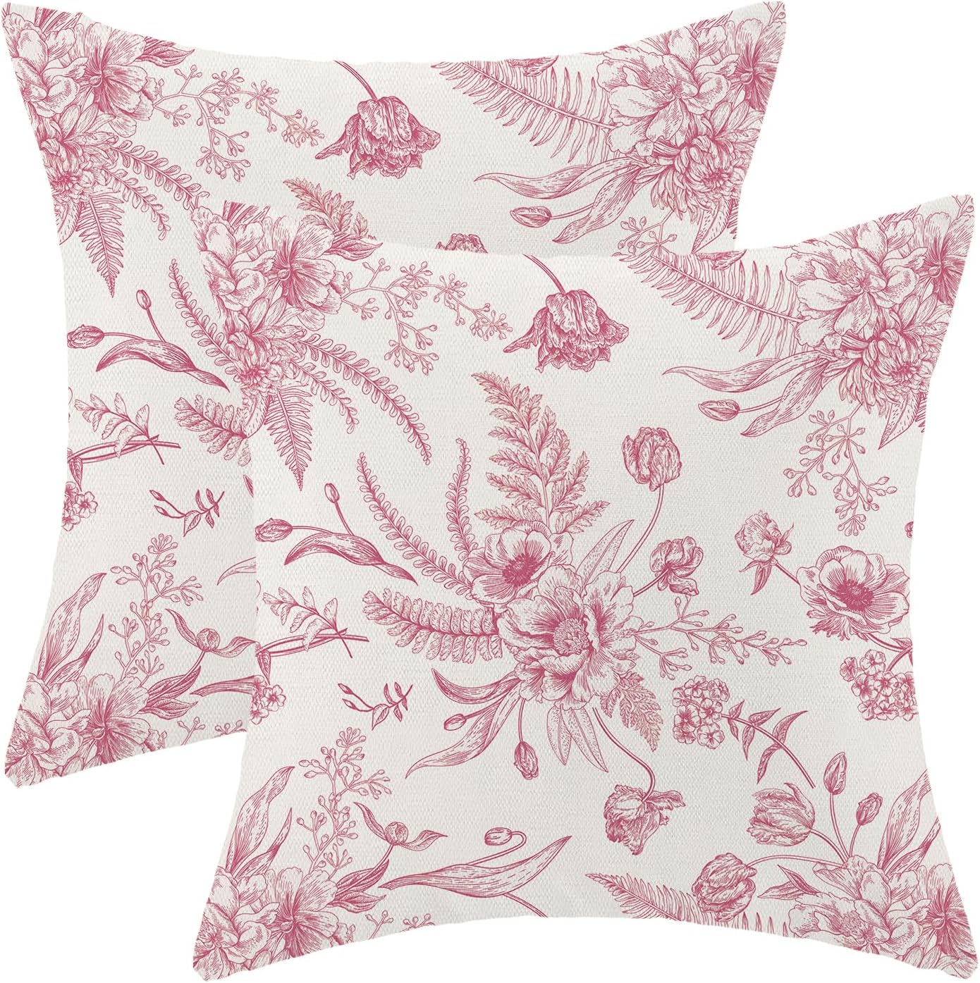 CXMEIFLY Hot Pink Spring Pillow Covers 20 x 20 Inch Set of 2 for Chinoiserie Flowers Decor Throw