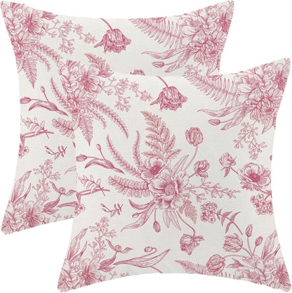 CXMEIFLY Hot Pink Spring Pillow Covers 18 x 18 Inch Set of 2 for Chinoiserie Flowers Decor Throw