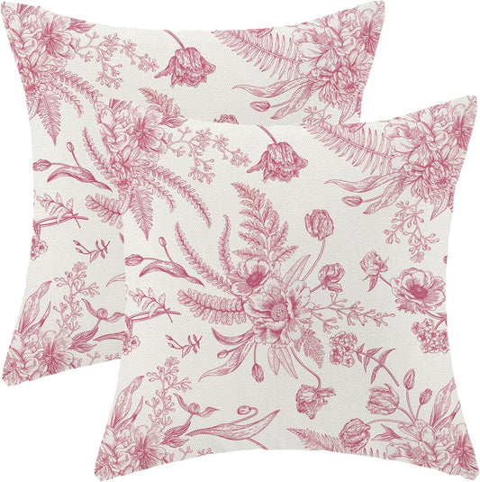 CXMEIFLY Hot Pink Spring Pillow Covers 18 x 18 Inch Set of 2 for Chinoiserie Flowers Decor Throw
