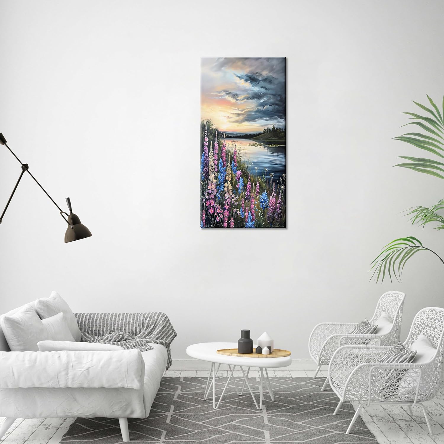 LASMOND Beautiful Colorful Grassland by Riverbank Landscape Wall Art Decor Artwork for Bedroom