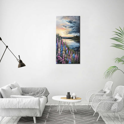LASMOND Beautiful Colorful Grassland by Riverbank Landscape Wall Art Decor Artwork for Bedroom