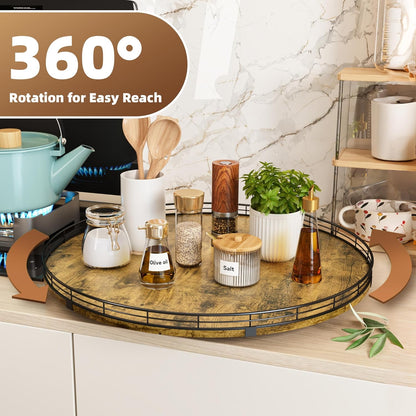 Lazy Susan Turntable Organizer for Table Top, 21’’ Round Wooden Lazy Susan for Cabinet Kitchen