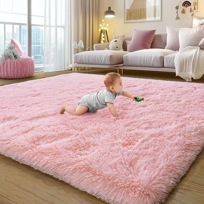 Ultra Soft Pink Rugs for Bedroom 8x10 Feet, Fluffy Shag Area Rugs for Living Room, Large Comfy