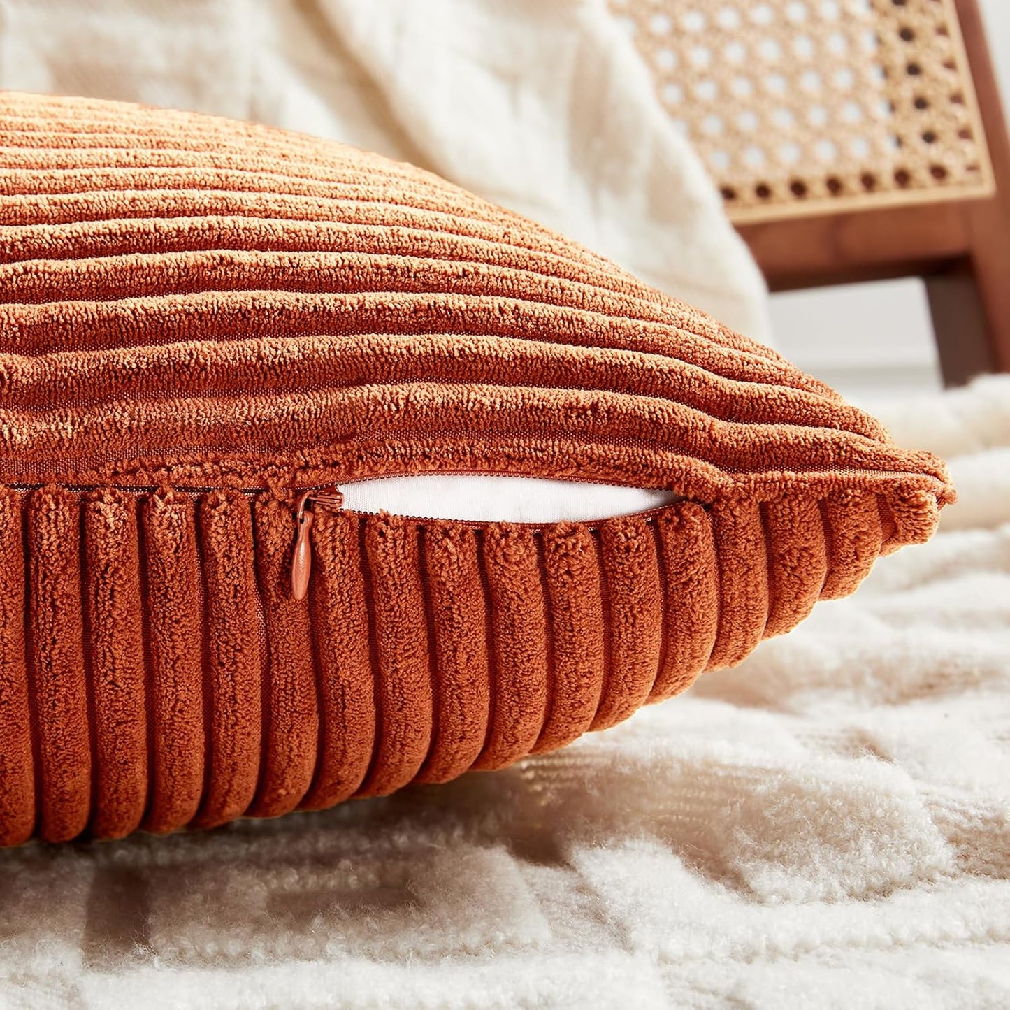 Fancy Homi Set of 2 Burnt Orange Long Lumbar Decorative Throw Pillow Covers 14x24 Inch for Living