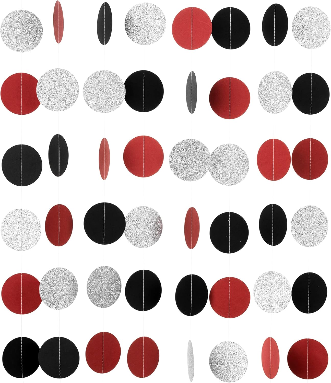 WEVEN Red Black Silver Glitter Paper Garland Circle Dot Streamer Party Banner Backdrop Hanging