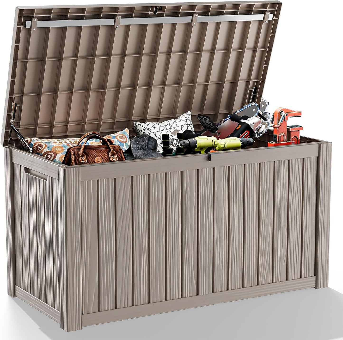 150 Gallon Deck Box,Resin Outdoor Storage Box with Lockable for Patio Furniture, Pool Accessories