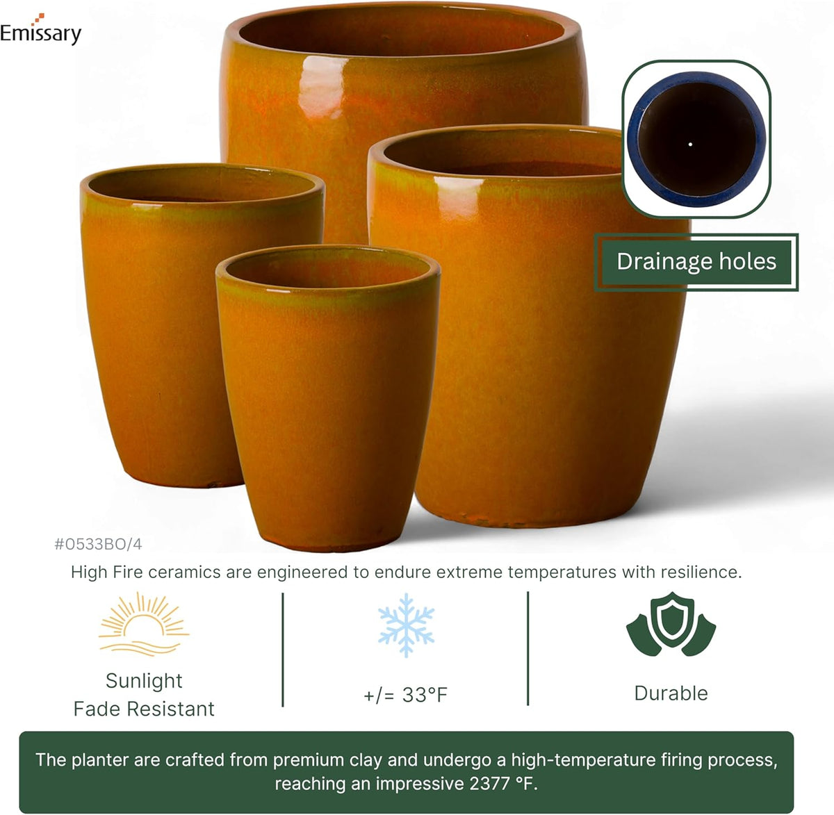 Emissary Bullet 9.5 in. Bright Orange Ceramic Round Planter (9.5 in. L x 9.5 in. W x 12 in. H) with