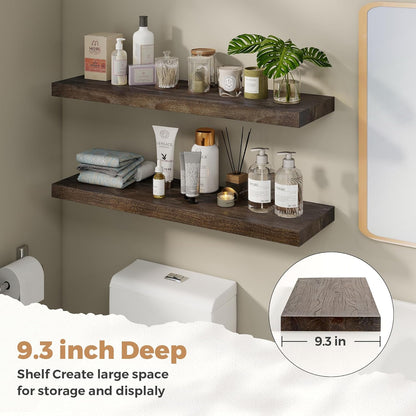 RICHFOCUS Elm Floating Shelves for Wall - 36" W x 9.3" D Rustic Solid Wood Shelves with Invisible