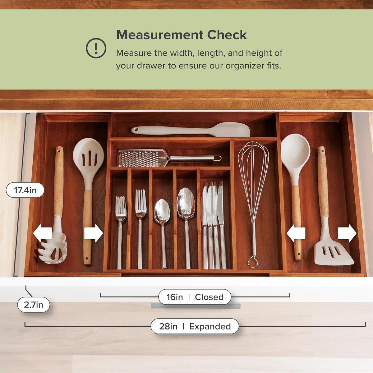 Premium Silverware, Flatware and Utensil Organizer for Kitchen Drawers, Food-Safe Contract Grade