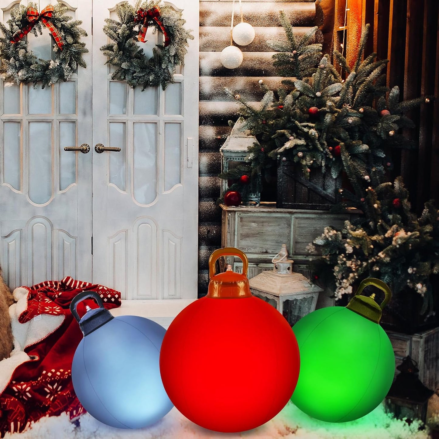 Jetec 3 Pcs Outdoor Light Up Christmas Ball Decorations Large Christmas Inflatable PVC Decorated
