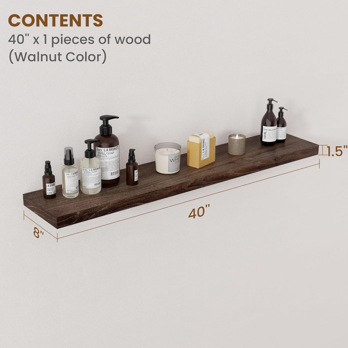 Floating Shelves for Wall Decor, 8 Inch Deep Rustic Solid Elm Wood Floating Shelves Wall Mounted