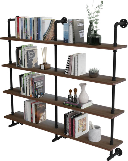 Industrial Pipe Wall Shelves Pipe Shelving with Real Wood Plank,60 Inches Floating Shelves for Wall