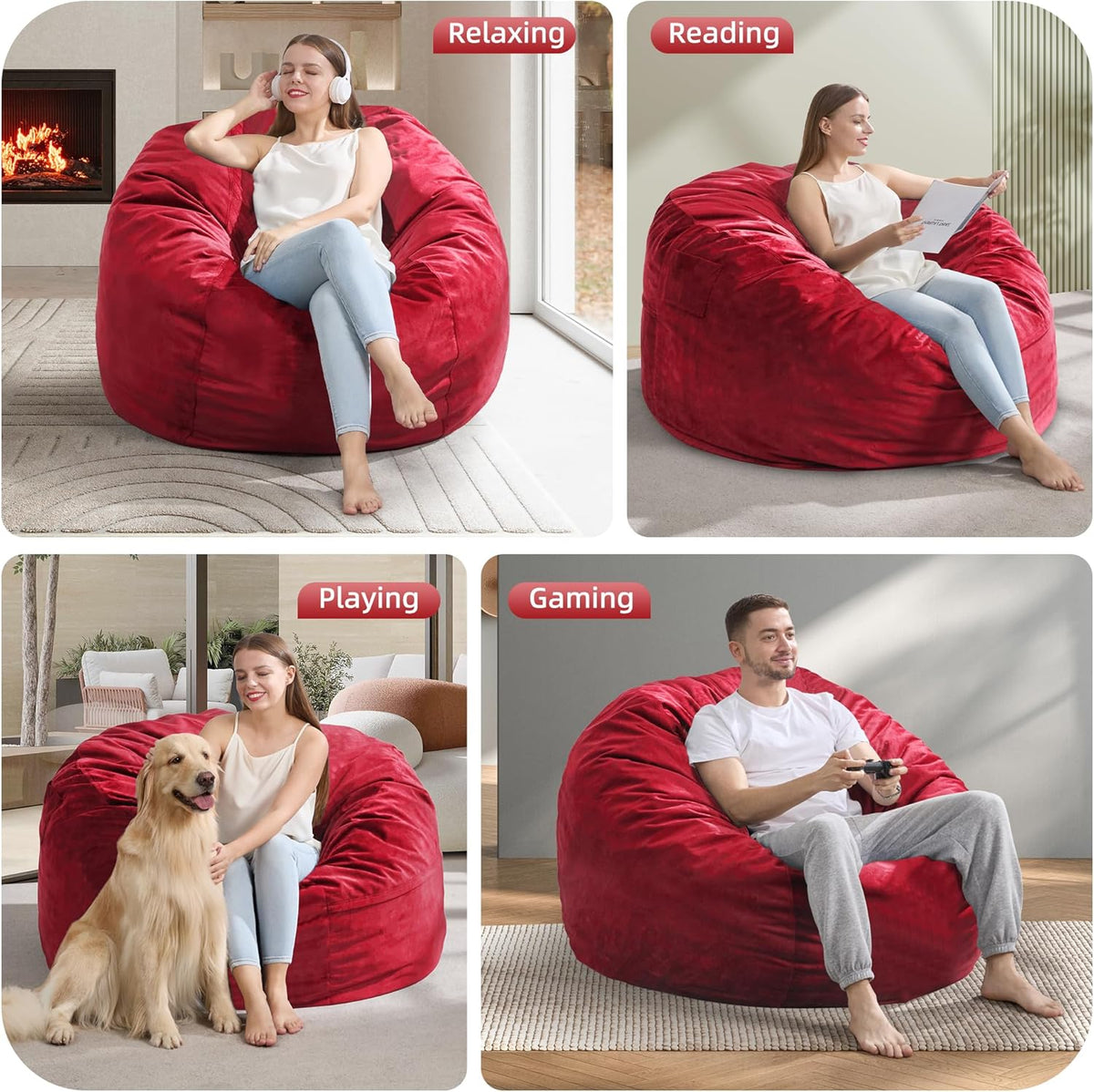 Hobestluk 4FT Bean Bag Chair Giant Bean Bag Chairs for Adults Large Bean Chairs with Removable