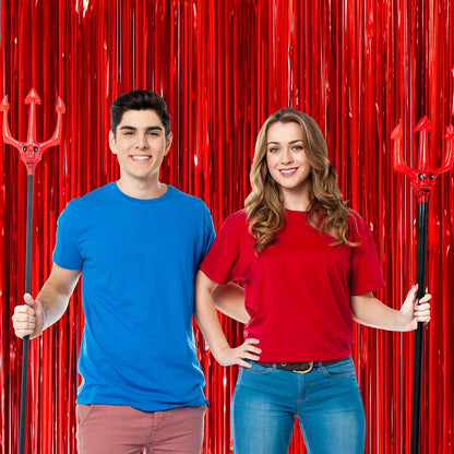 3 Pack 3.3x8.2 Feet Red Foil Fringe Backdrop Curtains, Tinsel Streamers Birthday Party Decorations