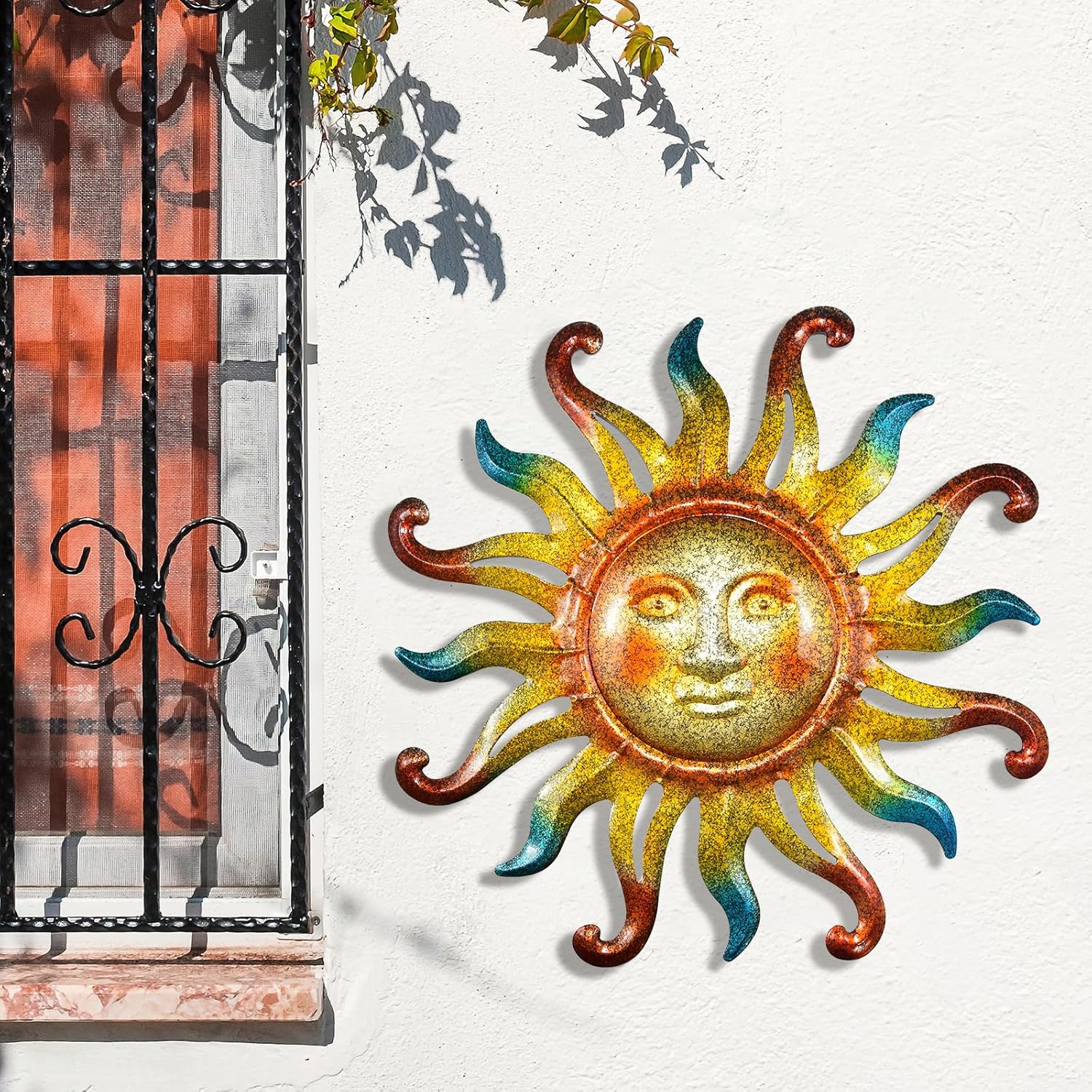 MACLARONX Metal Sun Wall Decor, Sun Face for Outdoor Garden Fence Yard Art Porch Door Patio Living