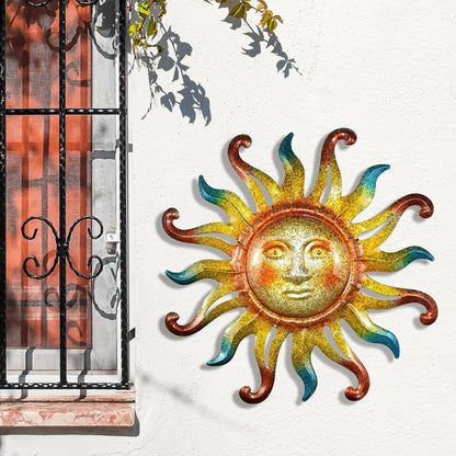 MACLARONX Metal Sun Wall Decor, Sun Face for Outdoor Garden Fence Yard Art Porch Door Patio Living
