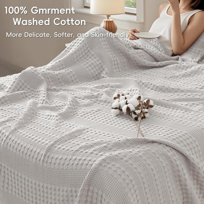 PHF 100% Cotton Waffle Weave Blanket Twin Size, Soft Lightweight Breathable Cozy Summer Blankets