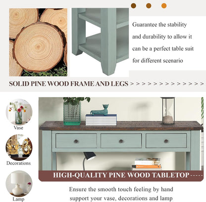 Solid Wood Console Table Sofa Table with Storage Drawers and Bottom Shelf Entryway Table for Entry