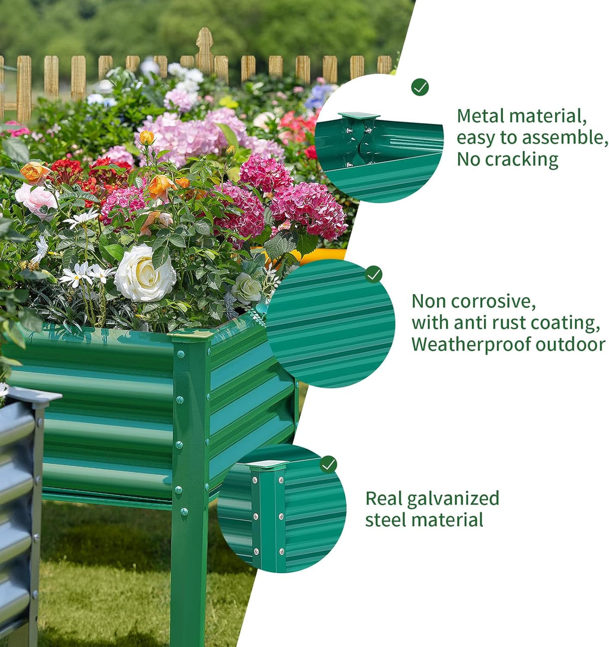 Land Guard Galvanized Raised Garden Bed with Legs, 96×24×32in Raised Garden Beds Outdoor with