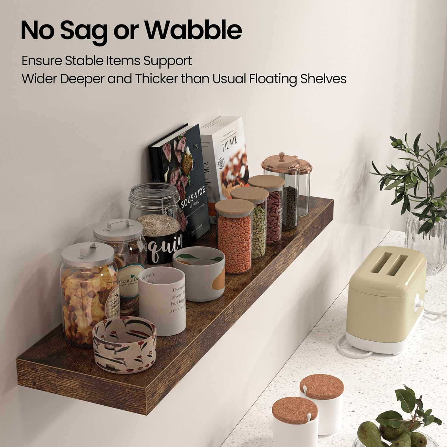 Floating Shelves for Wall, 40"W x 8"D x 1.5"H, Wooden Wall Mounted Display Shelves with Invisible