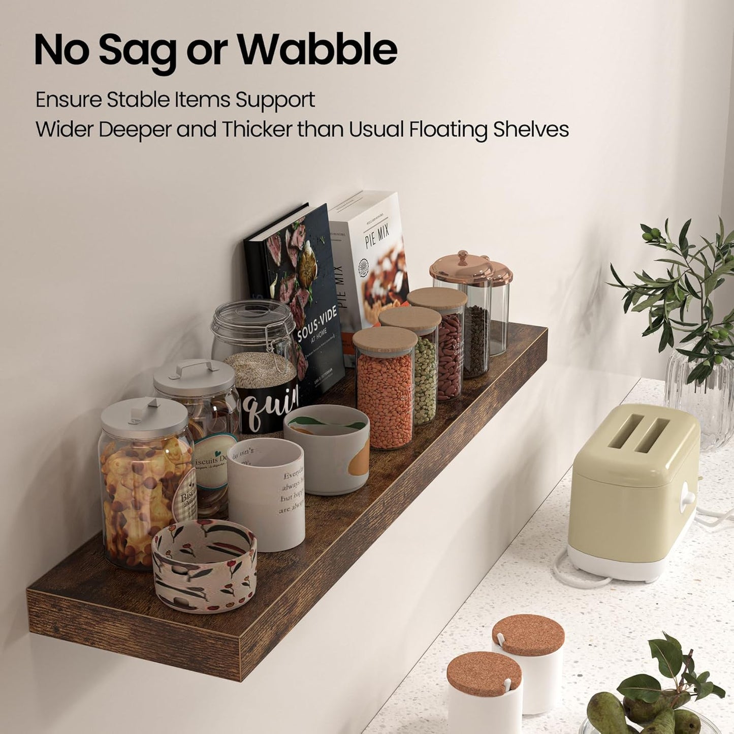 Floating Shelves for Wall, 36"W x 8"D x 1.5"H, Wooden Wall Mounted Display Shelves with Invisible