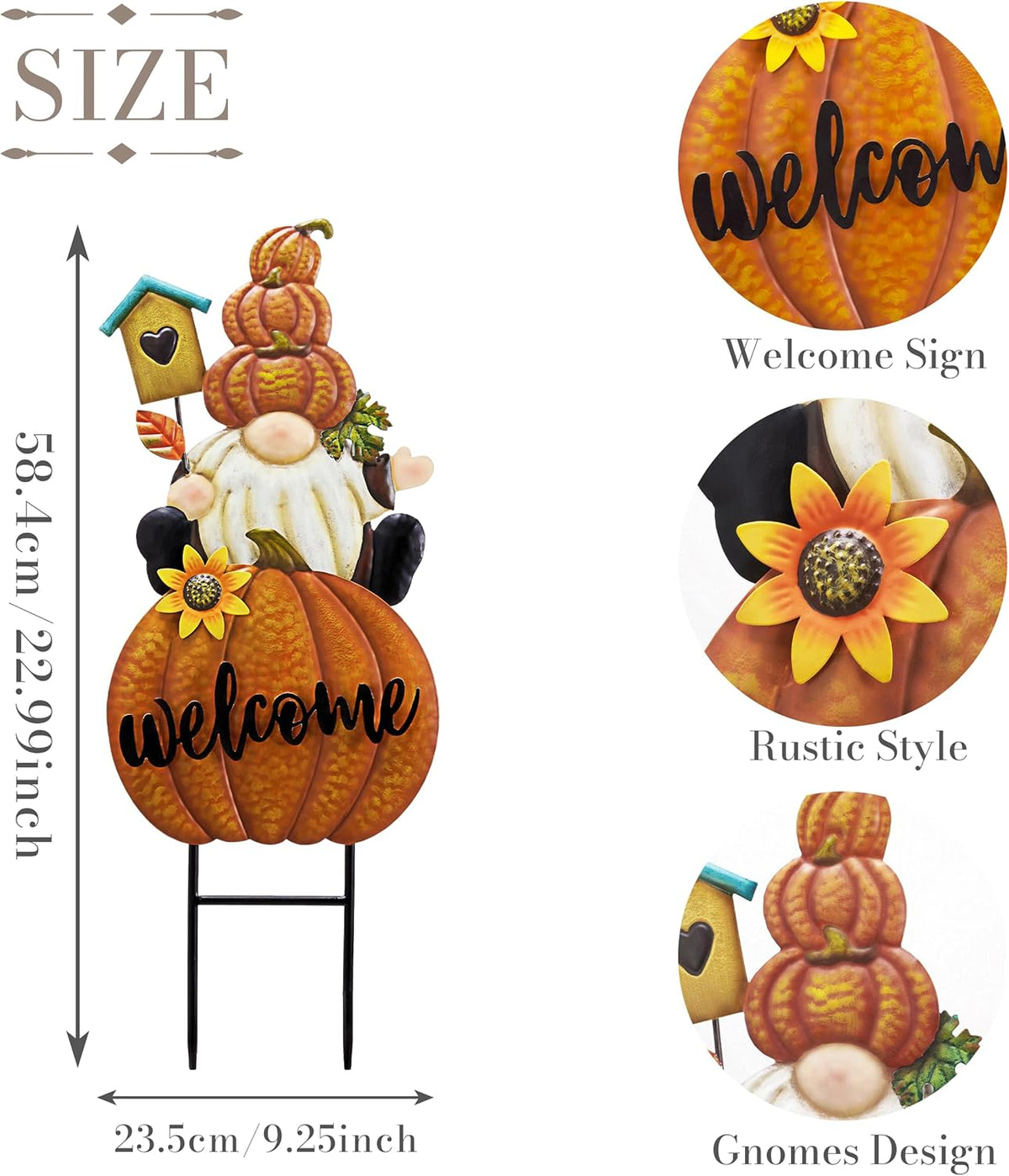 TERESA'S COLLECTIONS Fall Gnome Pumpkin Decorations for Outdoor Home, Metal Fall Decor Welcome