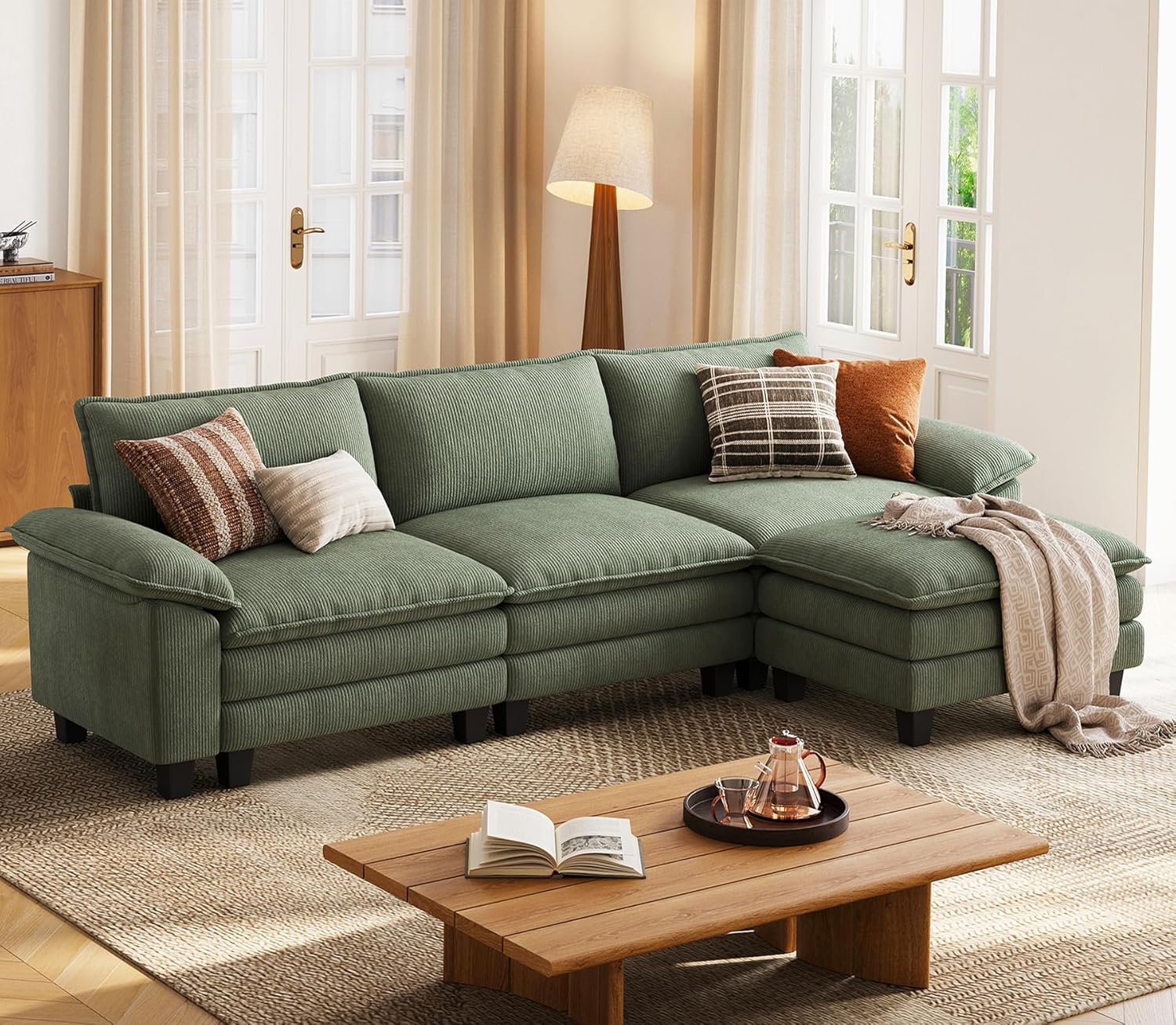 LINSY HOME Modular Sectional Sofa - 123'' Oversized Corduroy Cloud Couch L Shaped Couch with