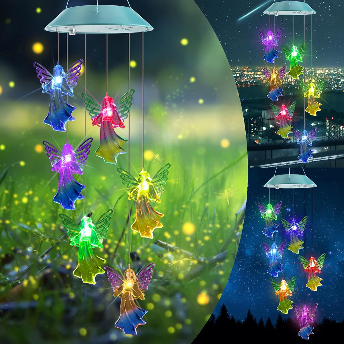 Toodour Solar Wind Chimes, Color Changing Angel Wind Chimes, LED Decorative Mobile, Gifts for Mom