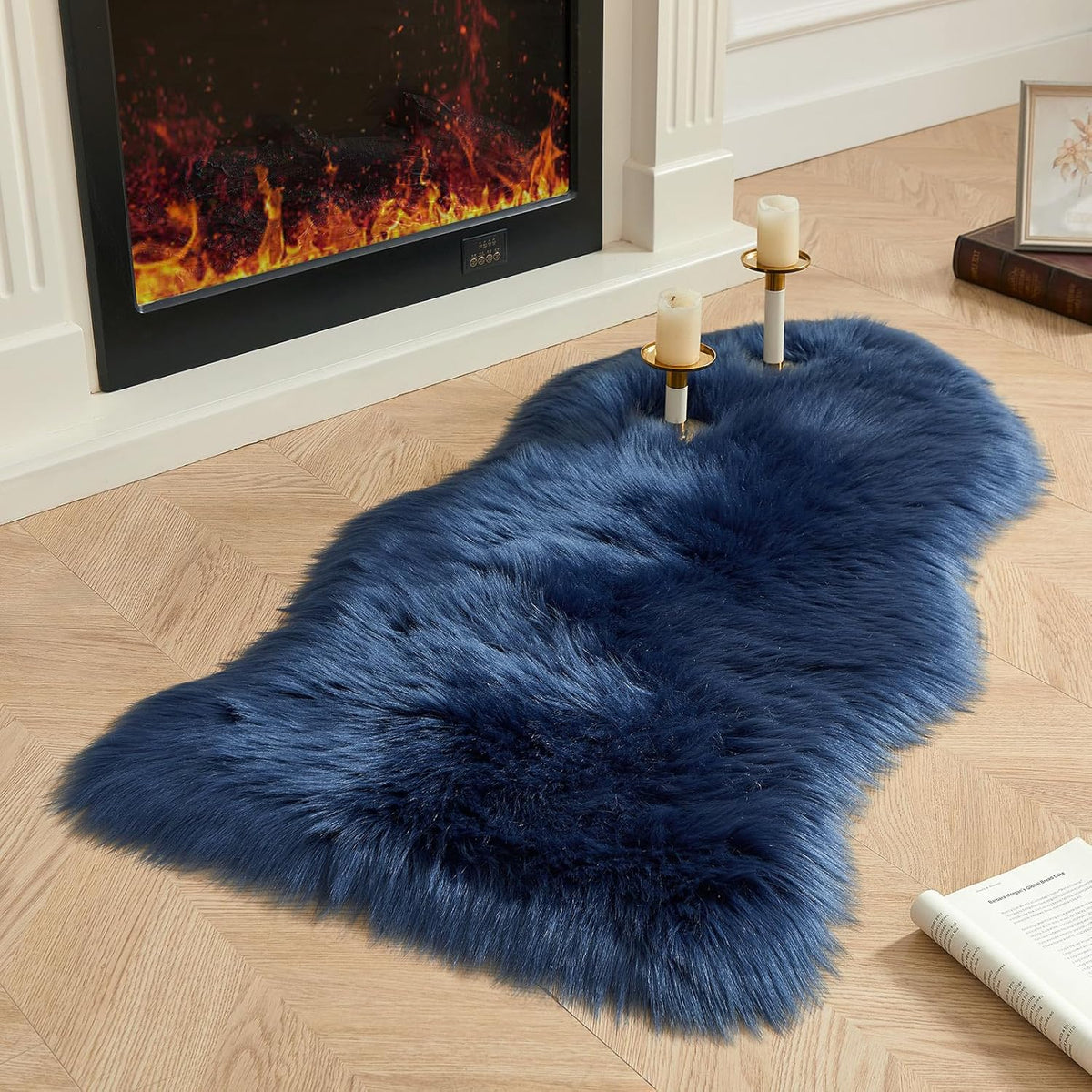 AMTOVO Faux Fur Rug, Dark Blue Area Rug, Fluffy Sheepskin Rug, Fuzzy Ultra Soft 2 x 4 ft Shag Rugs