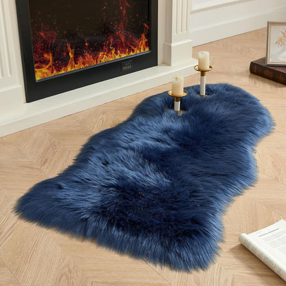 AMTOVO Faux Fur Rug, Dark Blue Area Rug, Fluffy Sheepskin Rug, Fuzzy Ultra Soft 2 x 4 ft Shag Rugs