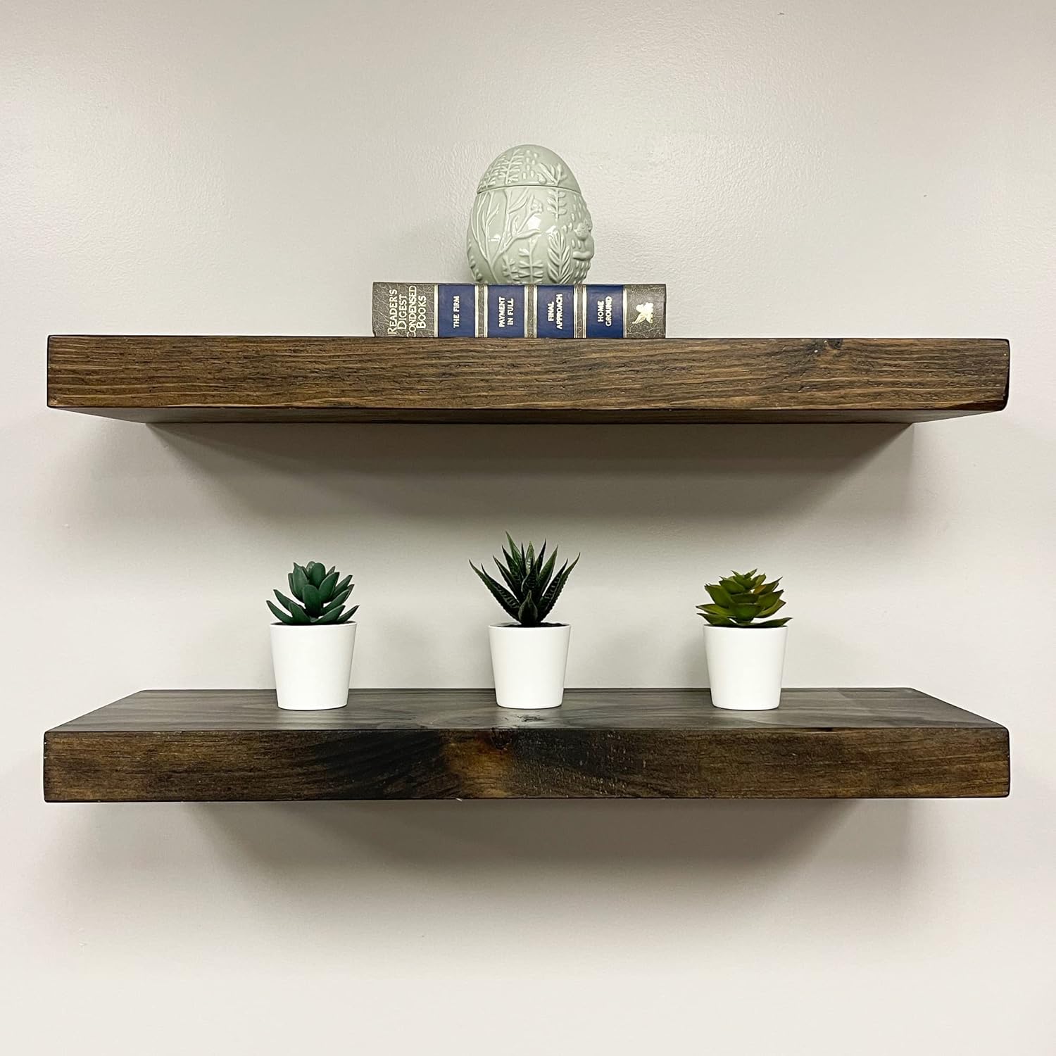 URBANDI, Rustic Floating Shelves, Set of 2, Hidden Bracket, Solid Wood, Heavy Duty, Wall Mounted