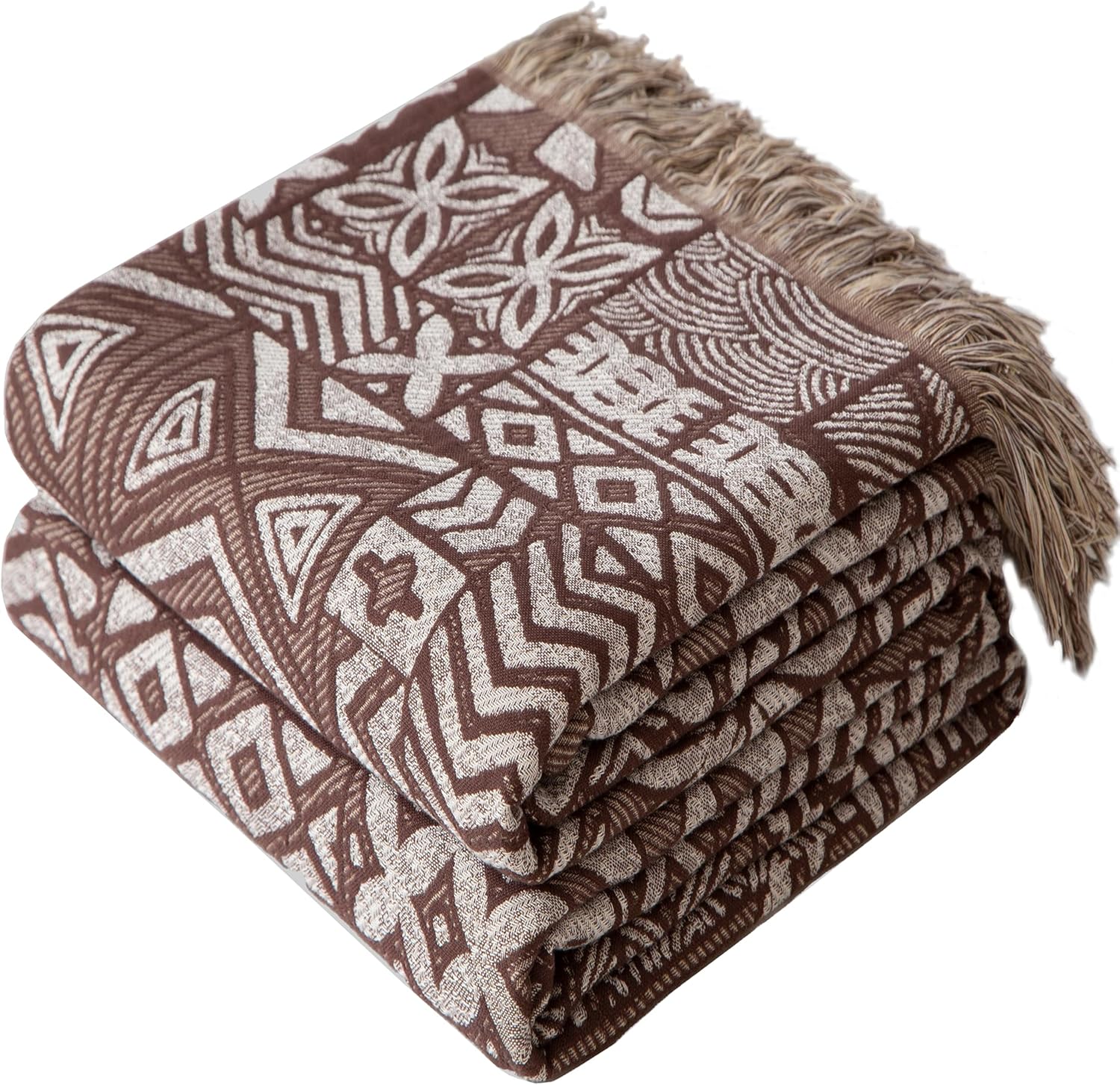 Boho Throw Blanket Full Size, Extra Large Soft Cozy Cotton Muslin Quilt Blanket for Bed Decor