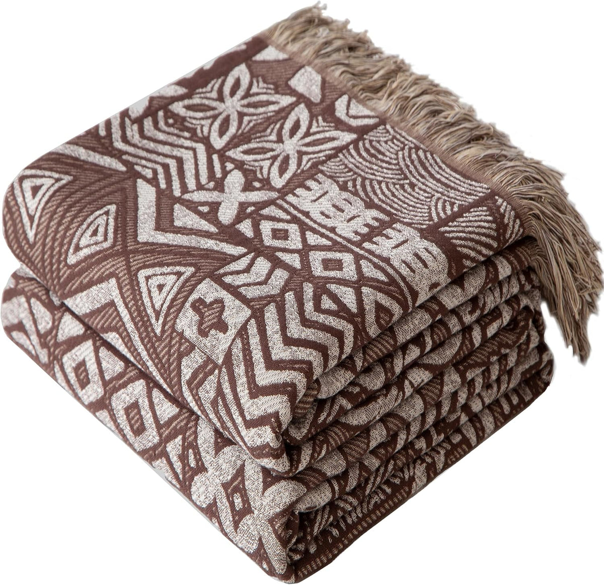 Boho Throw Blanket Twin Size, Soft Cozy Cotton Muslin Quilt Blanket for Bed Decor, Patchwork Block
