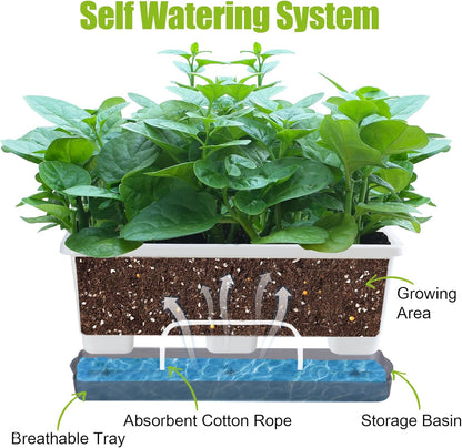 Window Box Planter 8 Pcs, 17 Inches Rectangle Flower Pots with Drainage Holes and Trays, Vegetable
