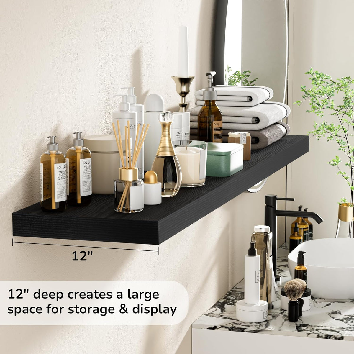Fun Memories Floating Shelves - 12 Inch Rustic Wooden Wall Shelves - Extra Deeper & Thicker Wall