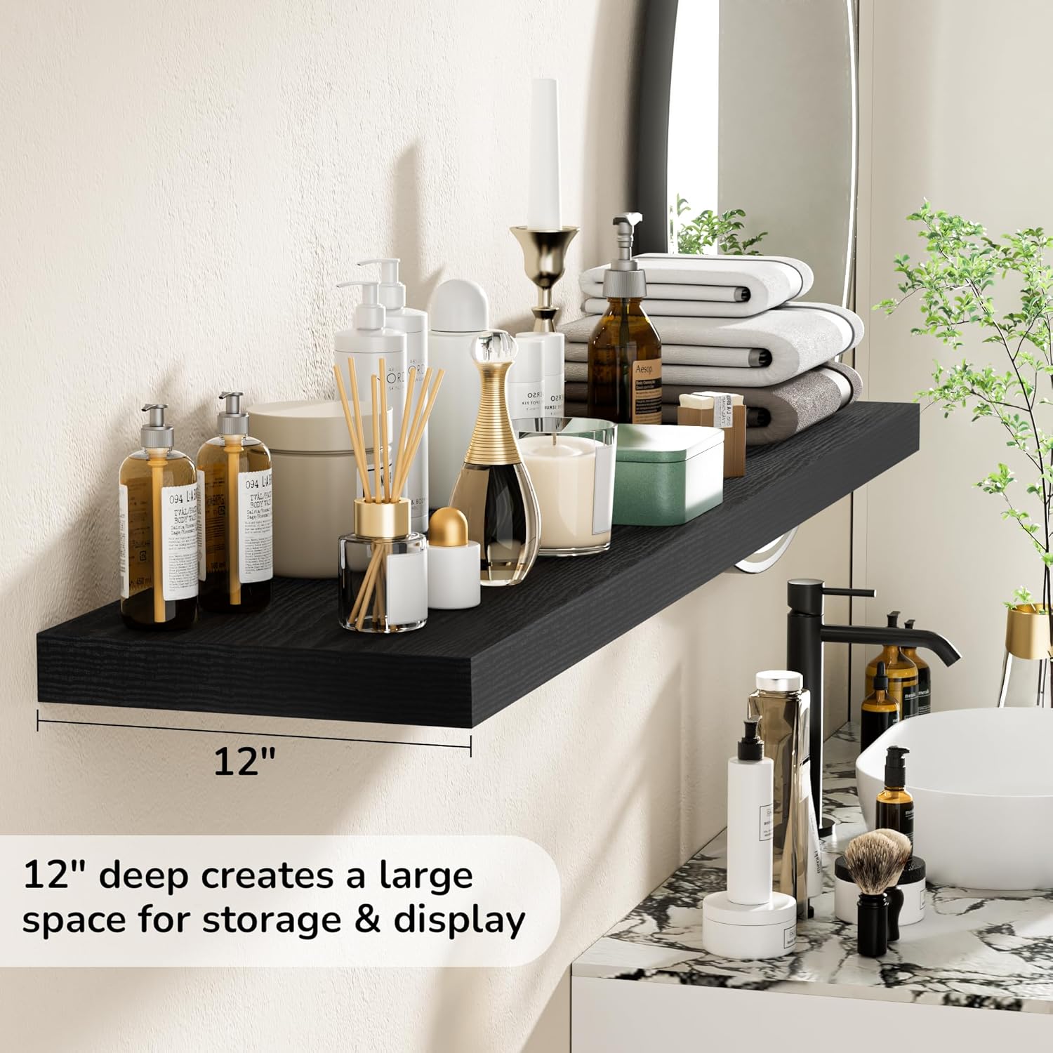 Fun Memories Floating Shelves - 12 Inch Rustic Wooden Wall Shelves - Extra Deeper & Thicker Wall