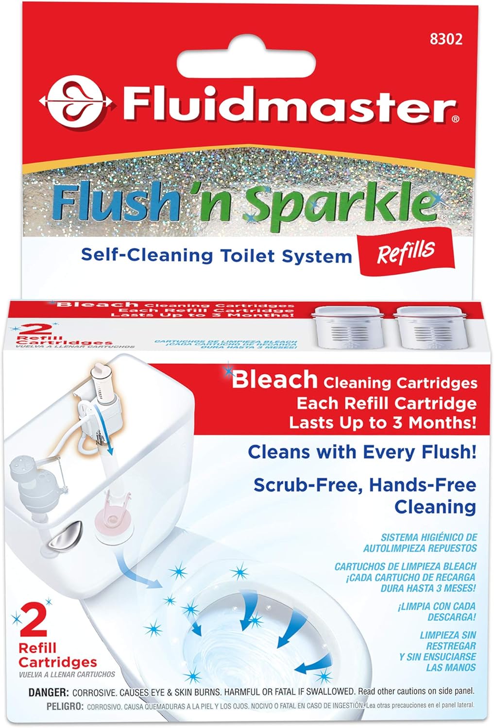 Fluidmaster 8302P8 Flush 'n Sparkle Automatic Toilet Bowl Cleaning System Bleach Replacement