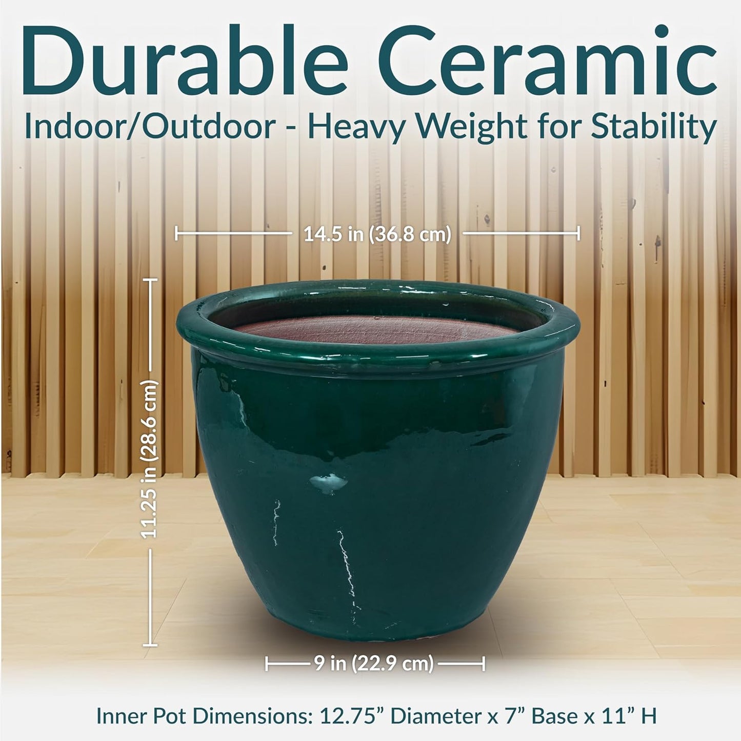 Sunnydaze Chalet Large Ceramic Plant Pot - Round Outdoor Glazed Ceramic Planter Pot with Drainage