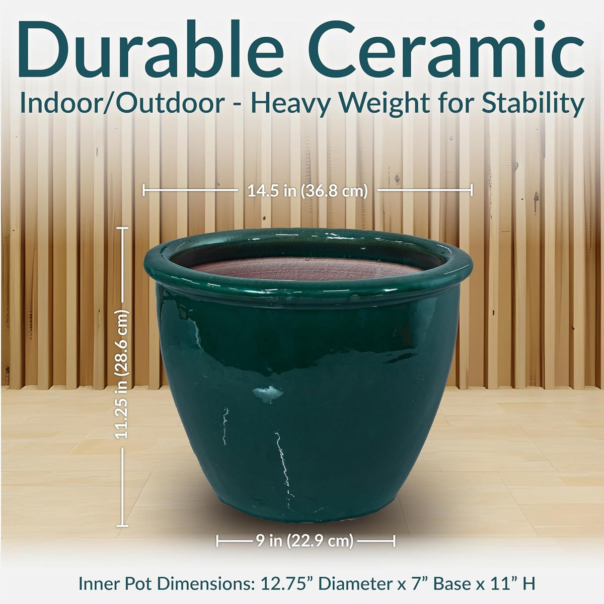 Sunnydaze Chalet Large Ceramic Plant Pot - Round Outdoor Glazed Ceramic Planter Pot with Drainage