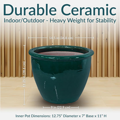 Sunnydaze Chalet Large Ceramic Plant Pot - Round Outdoor Glazed Ceramic Planter Pot with Drainage