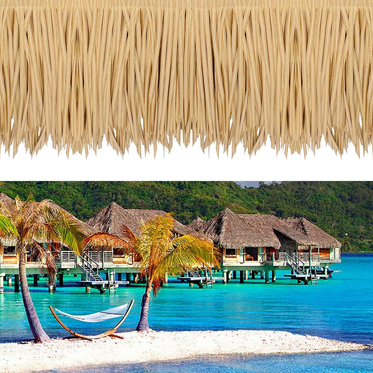 198'' x 16" Tiki Straw Roof Thatch –Mexican Style Artificial Palm Thatch Rolls,Tiki Bar Hut Grass