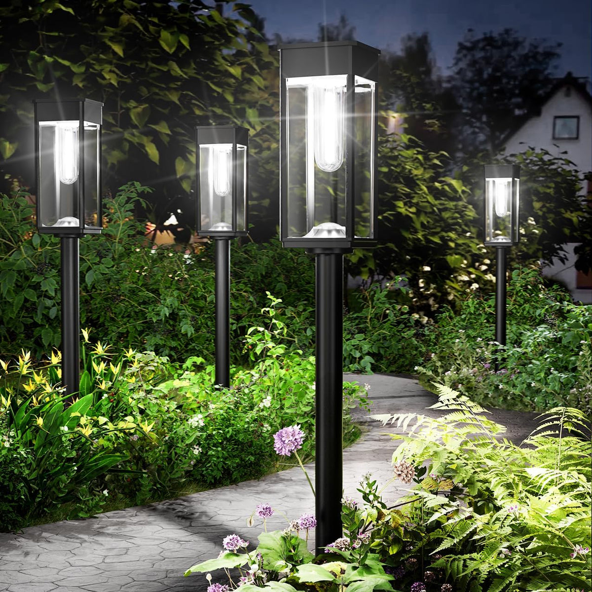 Solar Pathway Lights Outdoor,4 Pack Bright Solar Lights Outdoor,IP65 Waterproof Garden Decor Solar