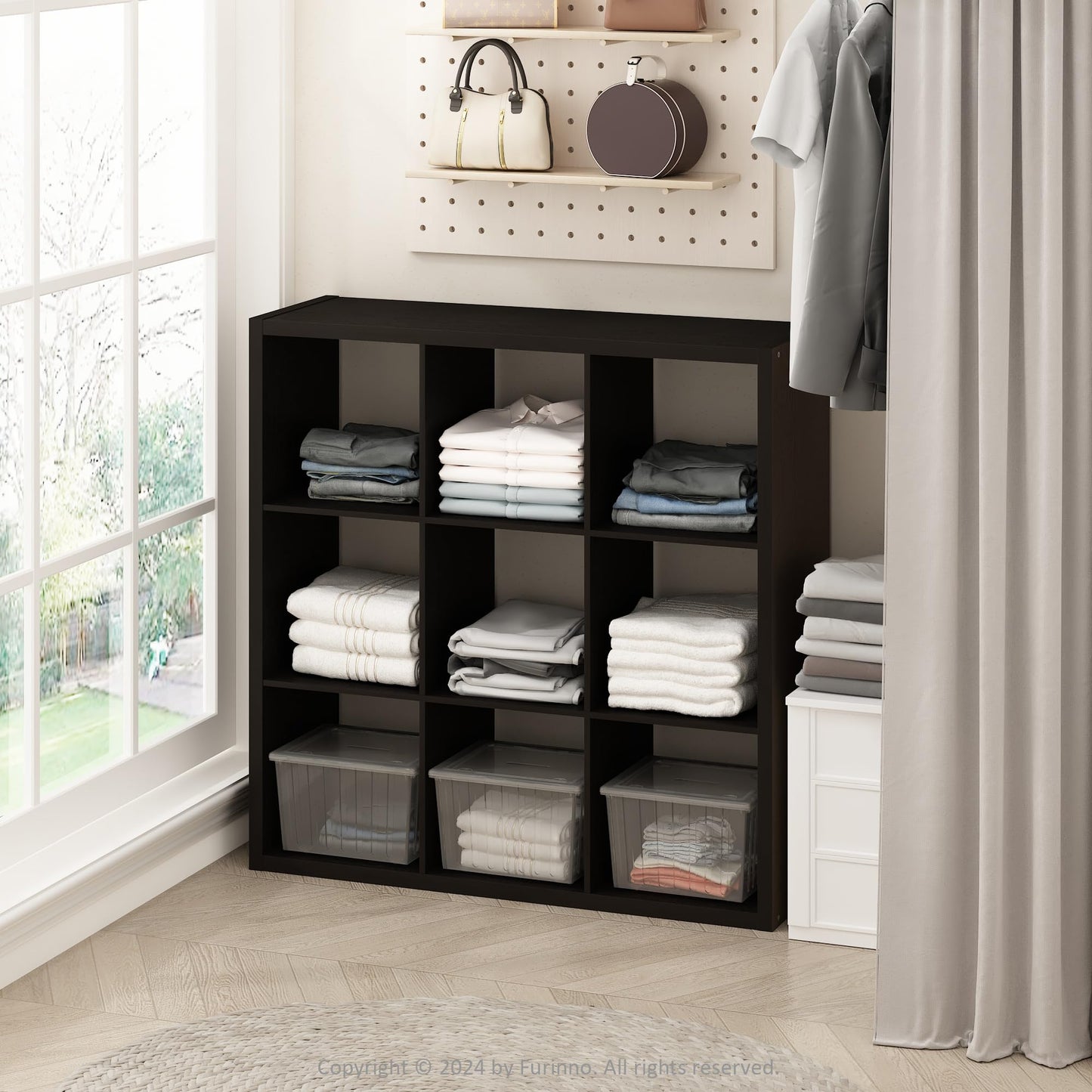 Furinno Cubic Extra Thick 9-Cube Closet Organizers and Storage, Dark Oak
