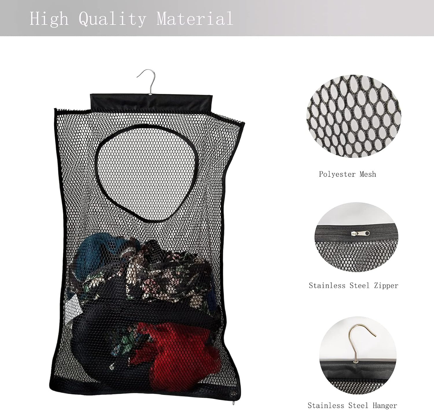 Hanging Mesh Laundry Hamper (30in*20in*2in) Large Dirty Clothes Bag, Can Be Used Behind The Door &