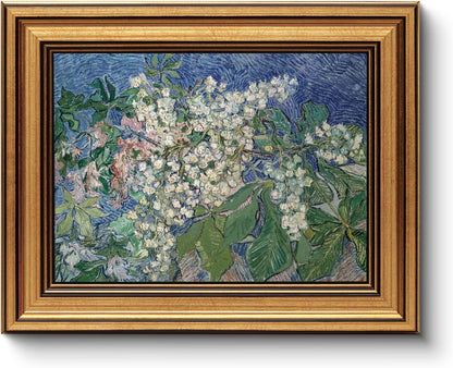 HUARCEY Gold Framed Vintage Wall Art for Living Room, Flowers Painting Canvas Prints Shelf Decor