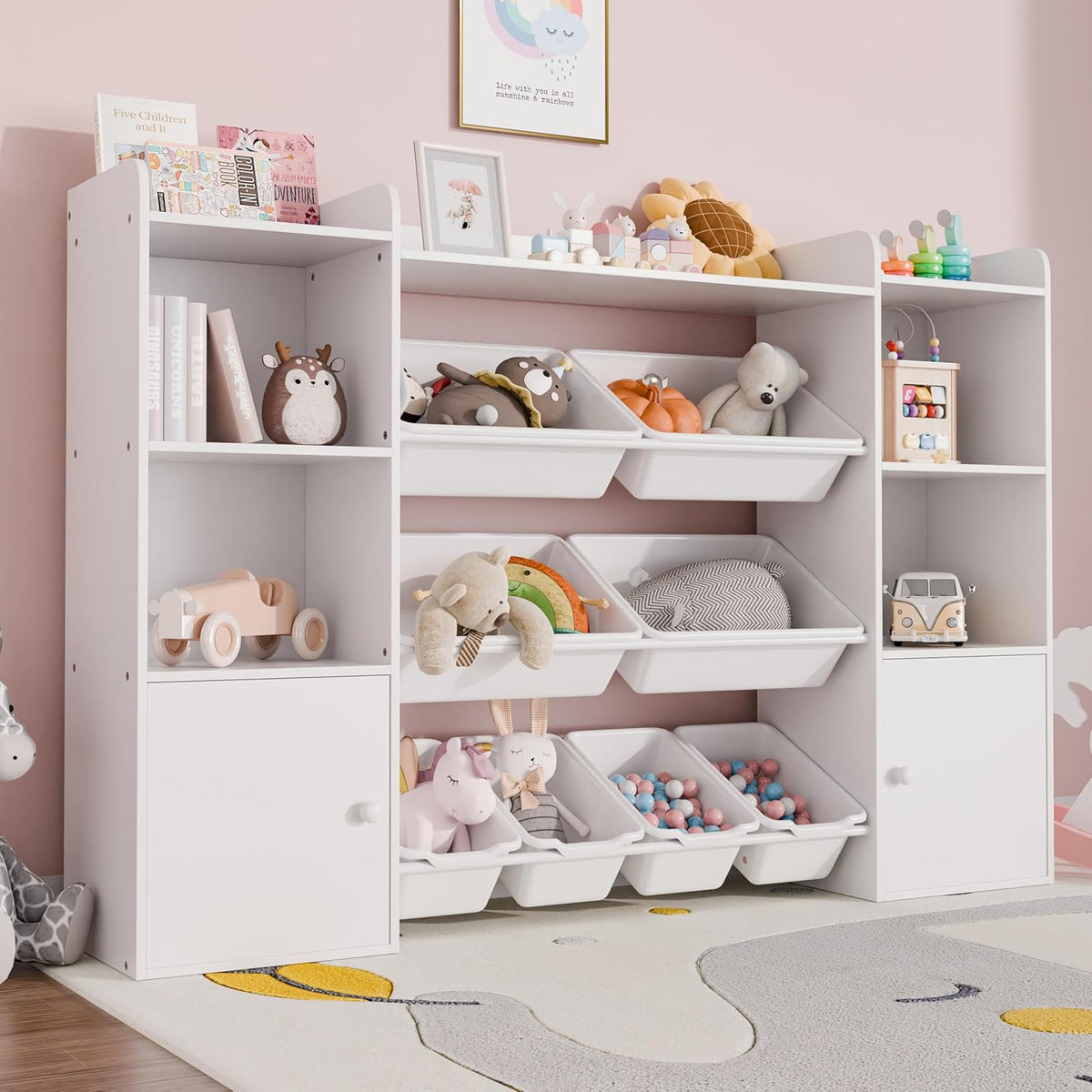 Xilingol Kids Toy Storage Organizer W/8 Removable Toy Bins, 4-Tier Toy Organizers W/6 Storage
